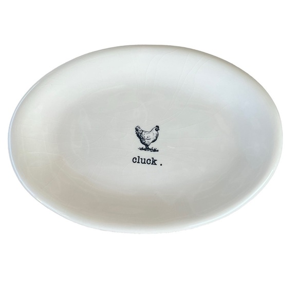 Rae Dunn Magenta Exclusive Farmline Oval Plate Cluck Hen 2014 M Stamp CRAZING - Picture 2 of 7